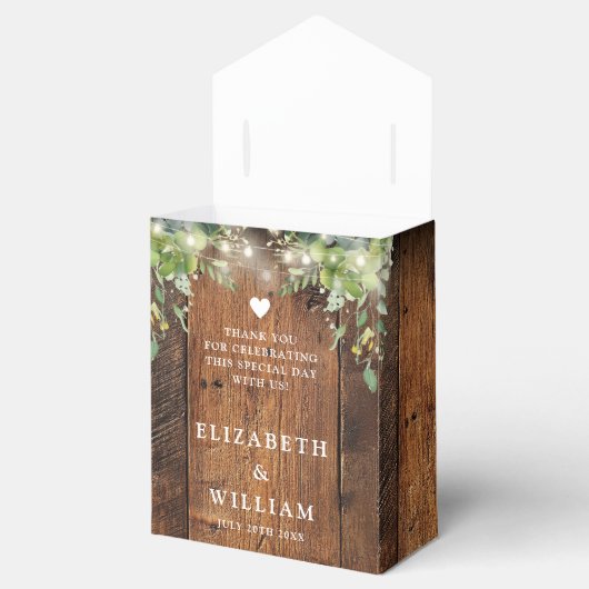 Rustic Wood String Lights Greenery Wedding Bedankdoosjes (Geopend)