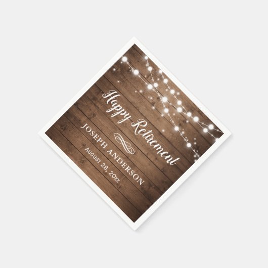 Rustic Wood String Lights Happy Retirement Servet (Hoek)