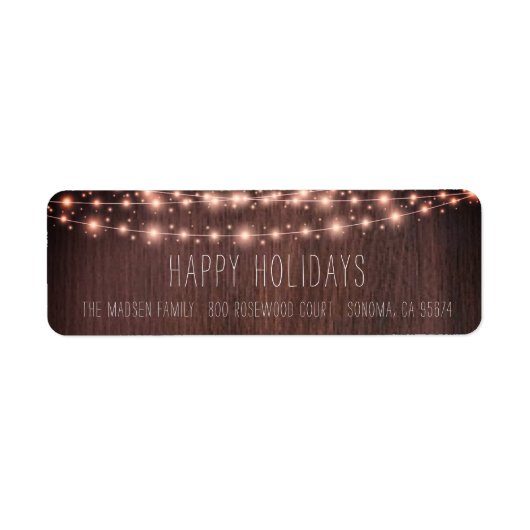 Rustic Wood String Lights Holiday Etiket (Voorkant)