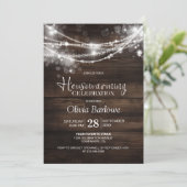 Rustic Wood String Lights Housewarming Party Kaart (Staand voorkant)