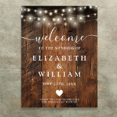 Rustic Wood String Lights Huwelijk Welkom Teken Poster