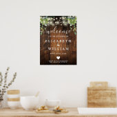 Rustic Wood String Lights Huwelijk Welkom Teken Poster (Keuken)