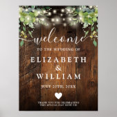 Rustic Wood String Lights Huwelijk Welkom Teken Poster (Voorkant)