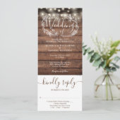 Rustic Wood String Lights in één bruiloft Kaart (Staand voorkant)