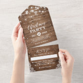 Rustic Wood String Lights kerstfeest All In One Uitnodiging (Afscheurbaar)