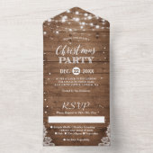 Rustic Wood String Lights kerstfeest All In One Uitnodiging (Binnen)