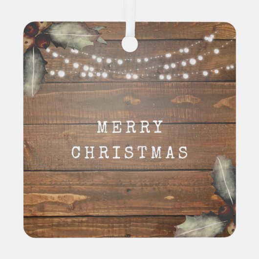 Rustic Wood String Lights Kerstmis Metalen Ornament (Achterkant)