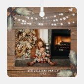 Rustic Wood String Lights Kerstmis Metalen Ornament (Voorkant)