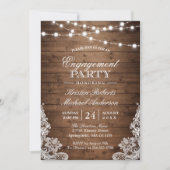 Rustic Wood String Lights Lace Engagement Party Kaart (Voorkant)