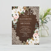 Rustic Wood String Lights Lace Floral Boerderij We Kaart (Staand voorkant)