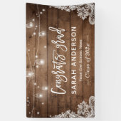 Rustic Wood String Lights Lace Graduparty Spandoek (Verticaal)