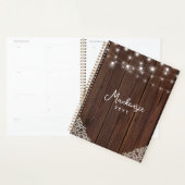 Rustic Wood String Lights Lace Personalized Planner (Display)