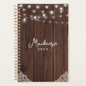 Rustic Wood String Lights Lace Personalized Planner (Voorkant)