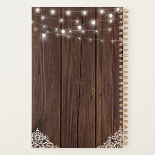 Rustic Wood String Lights Lace Personalized Planner (Achterkant)