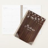 Rustic Wood String Lights Lace Personalized Planner (Display)
