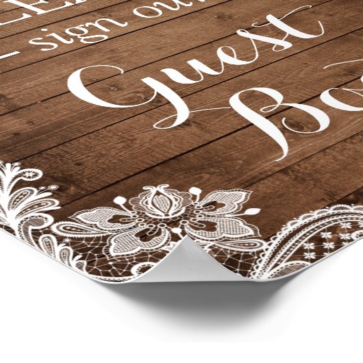 Rustic Wood String Lights Lace Sign Guestbook Poster (Hoek)