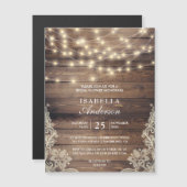 Rustic Wood & String Lights | Lace-Vrijgezellenfee Magnetische Uitnodiging (Voorkant / Achterkant)