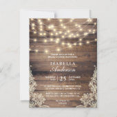 Rustic Wood & String Lights | Lace-Vrijgezellenfee Magnetische Uitnodiging (Voorkant)