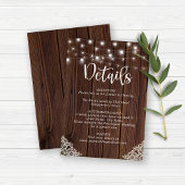 Rustic Wood String Lights Lace Wedding Details Informatiekaartje