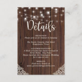 Rustic Wood String Lights Lace Wedding Details Informatiekaartje (Voorkant)