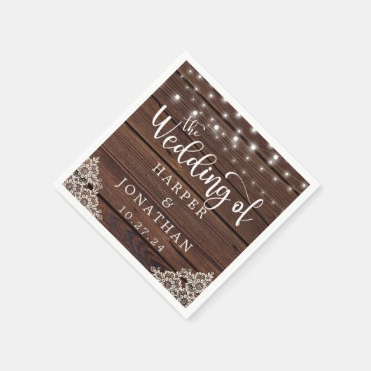 Rustic Wood String Lights Lace Wedding Napkins Servet (Hoek)