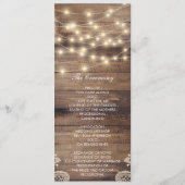 Rustic Wood & String Lights | Lace Wedding Program Programmakaart (Voorkant)