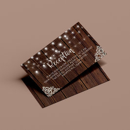 Rustic Wood String Lights Lace Wedding Reception Informatiekaartje