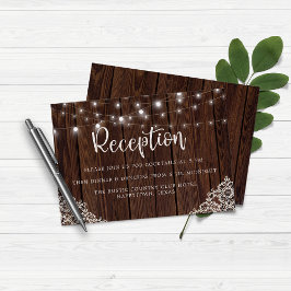 Rustic Wood String Lights Lace Wedding Reception Informatiekaartje