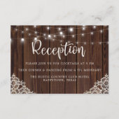 Rustic Wood String Lights Lace Wedding Reception Informatiekaartje (Voorkant)