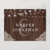 Rustic Wood String Lights Lace Wedding RSVP Briefkaart (Voorkant)