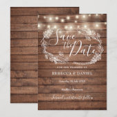 Rustic Wood String Lights Land Floral Save The Date (Voorkant / Achterkant)
