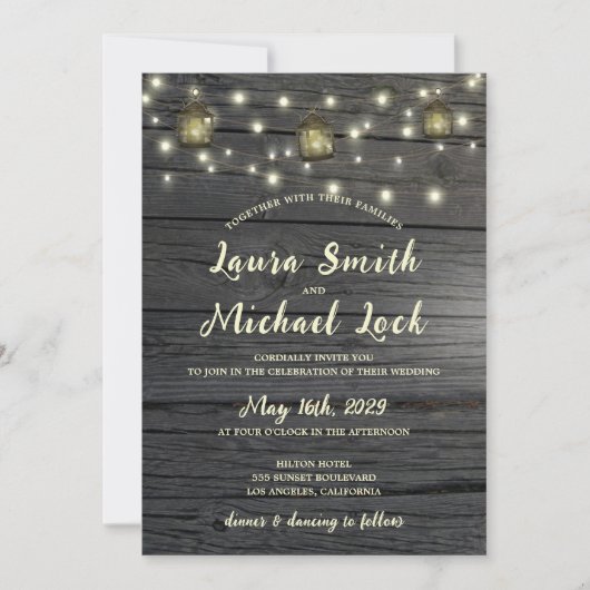 Rustic Wood String Lights  Lantaarns Weddenschap Kaart (Voorkant)