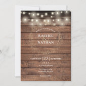Rustic Wood String Lights Laurel Garland Wedding Kaart (Voorkant)