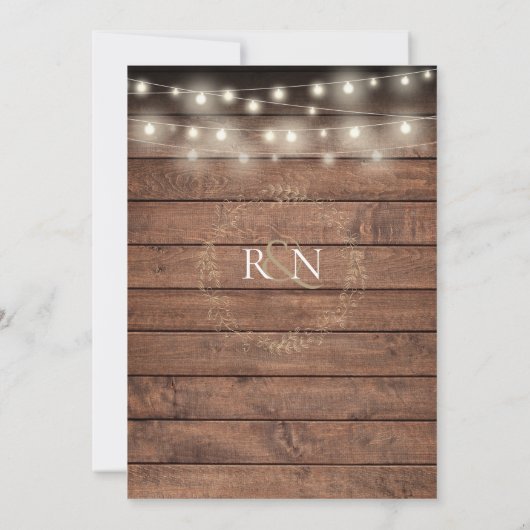 Rustic Wood String Lights Laurel Garland Wedding Kaart (Achterkant)