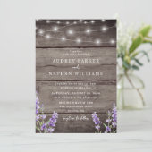 Rustic Wood String Lights Lavender Wedding Kaart (Staand voorkant)