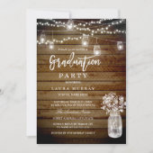 Rustic Wood String Lights Mason Graduation Party Kaart (Voorkant)
