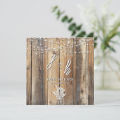 Rustic Wood String Lights Mason Jar Save the Dates (Staand voorkant)