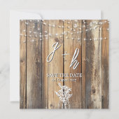 Rustic Wood String Lights Mason Jar Save the Dates (Voorkant)