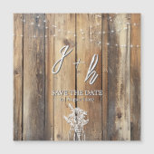 Rustic Wood String Lights Mason Jar Save the Dates (Voorkant)