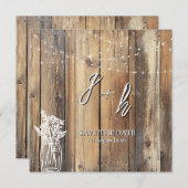 Rustic Wood String Lights Mason Jar Save the Dates (Voorkant / Achterkant)