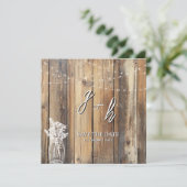 Rustic Wood String Lights Mason Jar Save the Dates (Staand voorkant)