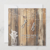 Rustic Wood String Lights Mason Jar Save the Dates (Voorkant)