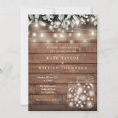 Rustic Wood String Lights Mason Jar Wedding Kaart (Voorkant)