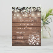 Rustic Wood String Lights Mason Jar Wedding Kaart (Staand voorkant)
