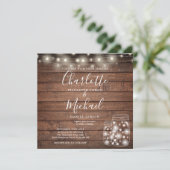 Rustic Wood String Lights Mason Jar Wedding Photo Kaart (Staand voorkant)