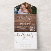 Rustic Wood String Lights Mason Jars Photo Wedding All In One Uitnodiging (Binnen)