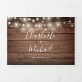 Rustic Wood String Lights Mason Jars Photo Wedding Drieluik Uitnodiging (Cover)