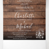 Rustic Wood String Lights Mason Jars Photo Wedding Drieluik Uitnodiging (Binnenkant midden)