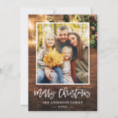 Rustic Wood String Lights Merry kerstfoto Feestdagenkaart (Voorkant)