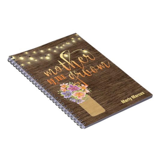 Rustic Wood String Lights Moeder Groom Notitieboek (Rechterzijde)